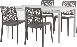 Siediti Fuori e Dentro Conjunto comedor 4 personas: mesa blanco/m&aacute;rmol, sillas gris oscuro