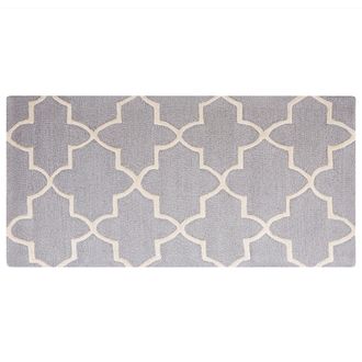 Beliani Beliani - Alfombra De Lana Gris 80 X 150 Cm Patr&oacute;n De Cuadrifolio Tr&eacute;bol Oriental Marroqu&iacute; Hecha A Mano Silvan