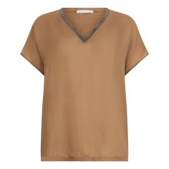 Fabiana Filippi T-Shirts, female, Brown, Size: XS V-neck Blouse