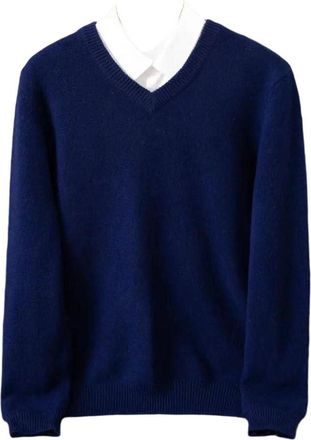 Generic Mens Merino Wool V-Neck Sweater Casual Basic Long Sleeve Pullover Thick Loose Fit Warm Classic Pullover