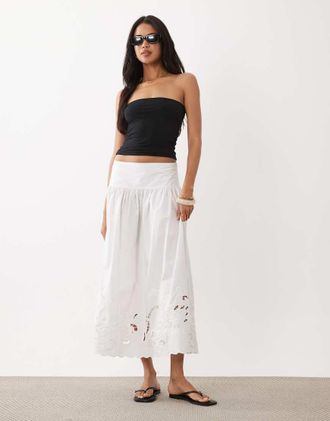 Gina Tricot Gina Tricot - Gonna lunga in pizzo di puro cotone bianca in coordinato-Bianco