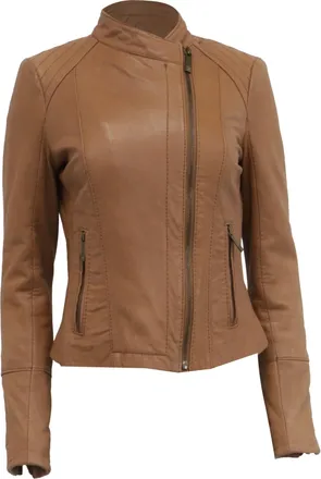 Michael Kors Biker Jacket in Tan Brown Leather