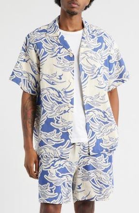 OAS Rogue Linen Camp Shirt in Blue at Nordstrom Rack, Size Xx-Large