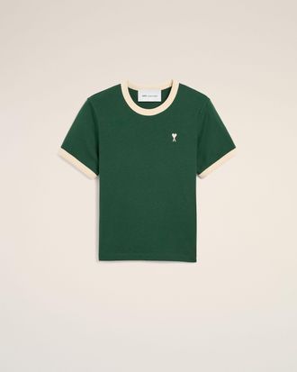 Ami Green contrasted cotton t-shirt with Ami de Coeur Green - XXL - for Women
