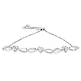 House of Brilliance Silver Diamond Accent Heart and Infinity Adjustable Bolo Bracelet in White at Nordstrom