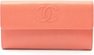 Chanel Pink Leather Long Wallet (Bi-Fold) (Pre-Owned)