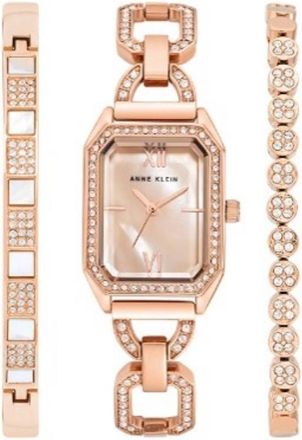 Anne Klein Quartz Crystal Rose Gold Dial Ladies Watch and Bracelet Set AK-4160RGST