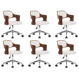 vidaXL Sillas De Comedor Giratorias 6 Uds Madera Curvada Cuero Blanco Vidaxl