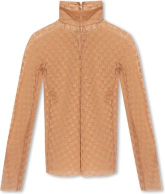 Forte_Forte Openwork Top met Hoge Hals - Dames - Blouses - Beige - S - Overhemden