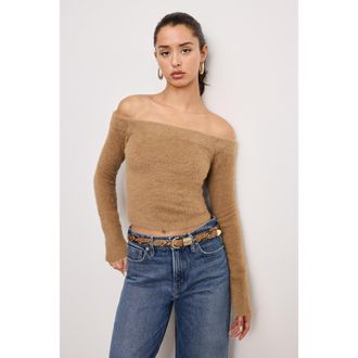 Good American Womens Off Shoulder Plush Top | Warm Caramel, Size Medium | Good American by Khlo&Egrave; Kardashian