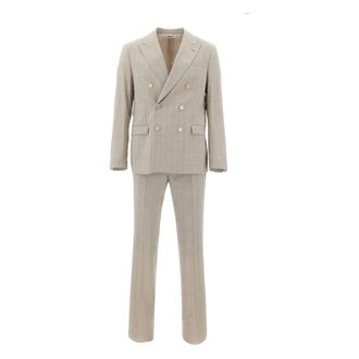 Manuel Ritz Cool Wool Double Breasted Pinstripe Suit - male - Manuel Ritz - Double Breasted Suits - Beige - 3XL - Suits