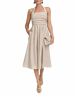 DKNY Pleated Halter Sundress In Natural