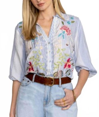 Johnny Was Emika Relaxed Smocked Shirt In Turqoise