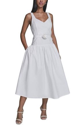 Karl Lagerfeld Poplin Midi Sundress in Soft White at Nordstrom, Size 14