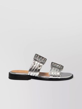 Ganni eyelet detail flat metallic sandals