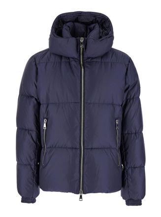 Tatras Grami Blue Down Jacket With Hood And Logo Patch In Tech Fabric Man