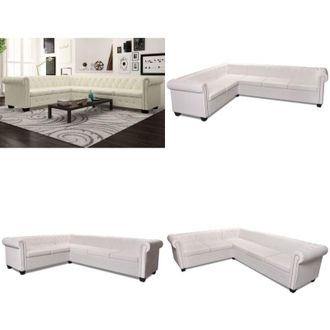 vidaXL Divano Angolare Chesterfield a 6 Posti Pelle Artificiale Bianca - Divano Chesterfield - Divano a 6 posti