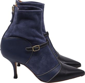 Malone Souliers Sock Ankle Boots in Navy Blue Suede