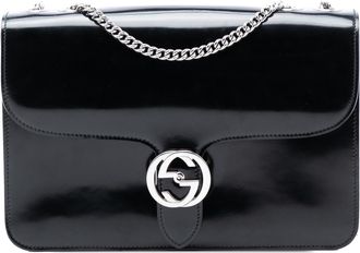 Gucci Pre-owned Womens Medium Polished Calfskin Dollar Interlocking G Crossbody - Black Leather - One Size