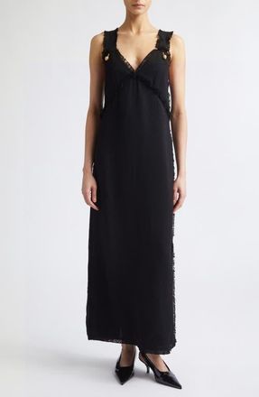 Toteme Fringe Maxi Slipdress in Black at Nordstrom, Size 32