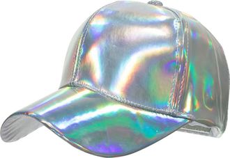 Generic Trendy Summer Casual Women Baseball Cap Stylish PU Leather Hat for Outdoor Activities (Silver, One Size)