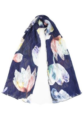 Komarov Floral Border Chiffon Shawl in Indigo Bloom at Nordstrom