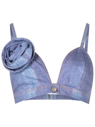 Amir Slama Top crop con applicazione - Blu