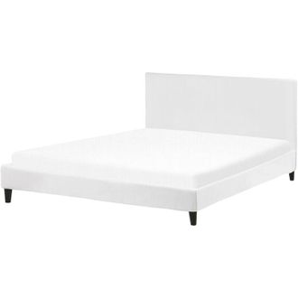 Beliani Beliani - Cama tapizada en terciopelo blanco 180 x 200 cm marco de listones estilo contemporáneo Fitou