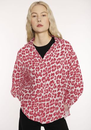 Hailys Druckbluse HAILYS LS C BL Le44ony, Damen, Gr. M, rosa (8081 pink leo), Web, Obermaterial: 100% Baumwolle, animal-print, Po-bedeckend, Blusen Druckblus