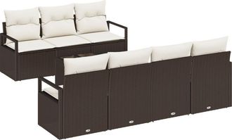 vidaXL Vidaxl - Conjunto De Sof&aacute; De Jard&iacute;n 8 Pcs Marr&oacute;n, Crema 55 X 55 X 37 Cm