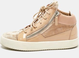 Giuseppe Zanotti Beige Velvet And Patent Frankie High Top Sneakers