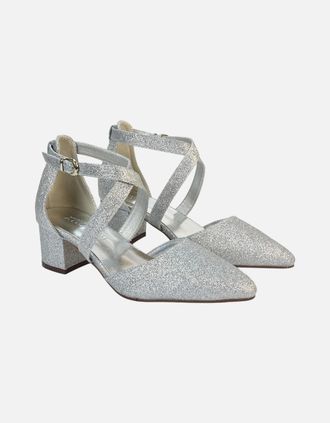 XY London Womens XY London Womens/Ladies Cynthia Pointed Medium Block Heel Court Shoes - Silver - Size: 5