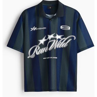 H&M Loose Fit Football Shirt in Dark Blue/run Wild at Nordstrom, Size Xxx-Large