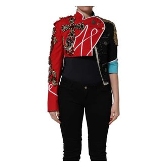 Dolce & Gabbana Asymmetrical Ornate Jewel Cropped Jacket - female - Dolce & Gabbana - Light Jackets - Multicolor - S - Jackets