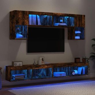 vidaXL Vidaxl - Muebles Tv Pared Con Led 6 Pzas Madera Ingenier&iacute;a Roble Ahumado