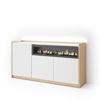 Skraut Home Skraut Home - Aparador Para Sal&oacute;n, Gran Capacidad De Almacenaje, 156x37x80cm, 3 Puertas, Chimenea El&eacute;ctrica, Led, Estilo Moderno, Blanco Y Roble Soft