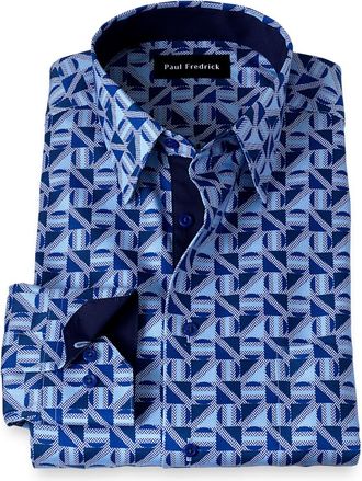 Paul Fredrick Slim Fit Non-iron Cotton Geometric Dress Shirt With Contrast Trim