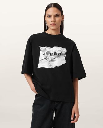 AllSaints Cotton Amelie Scrunch Graphic T-shirt, Size: XS