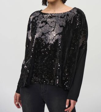 Joseph Ribkoff Sequined Velvet Long Sleeve Top In Black