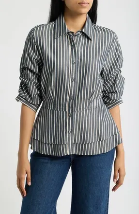 Wit & Wisdom Stripe Double Peplum Top in Navy/ecru at Nordstrom, Size X-Large