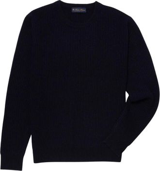 Brooks Brothers Geribbelde trui van wol en kasjmier - Heren - Ronde hals truien - Blauw - M - Wol - Truien & Vesten