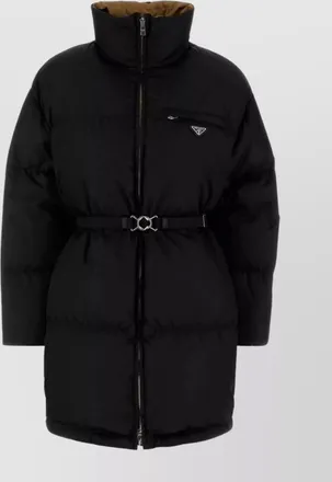 Prada down jacket with high collar and belt