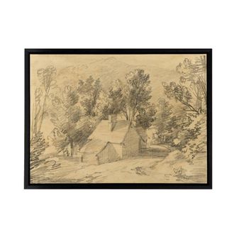 Artery8 Study House Shed Wooded Valley Framed Canvas Wall Art Print in Beige | Size: W24 x H32