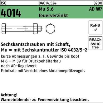 OEM Tornillo Hexagonal Iso 4014 V&aacute;stago M12x 55 Mu 5.6 W7 Galvanizado En Caliente 100 Piezas