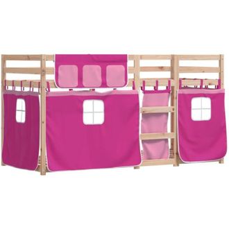 vidaXL Litera Con Cortinas Madera Maciza De Pino Rosa 75x190 Cm Vidaxl
