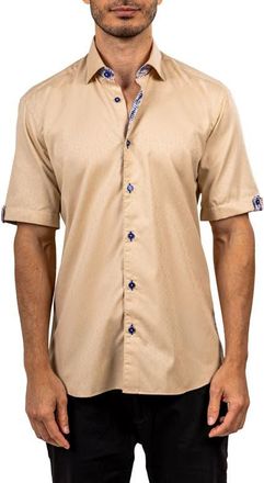 Maceoo Galileo Ascension 0079 Contemporary Fit Short Sleeve Button-Up Shirt in Brown at Nordstrom, Size 3