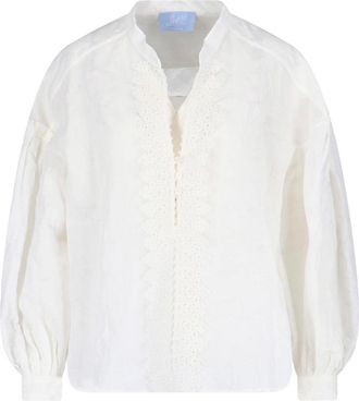 Seafarer White Cotton-Linen V-Neck Shirt