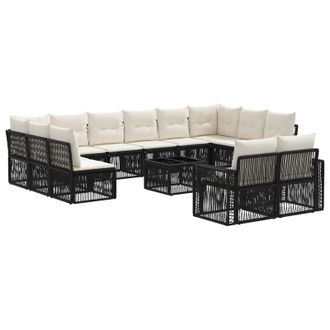vidaXL Conjunto De Sof&aacute;s De Jard&iacute;n 13 Pcs Negro Y Blanco Crema Vidaxl