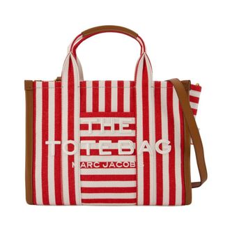 Marc Jacobs The Stripe Canvas Medium Tote Bag - Dames - Shoppers - Rood - ONE Size - Katoen - Tassen