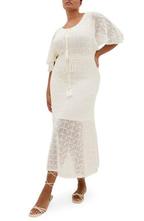 City Chic Cassie Open Stitch Dress in Creme at Nordstrom, Size Xxxs